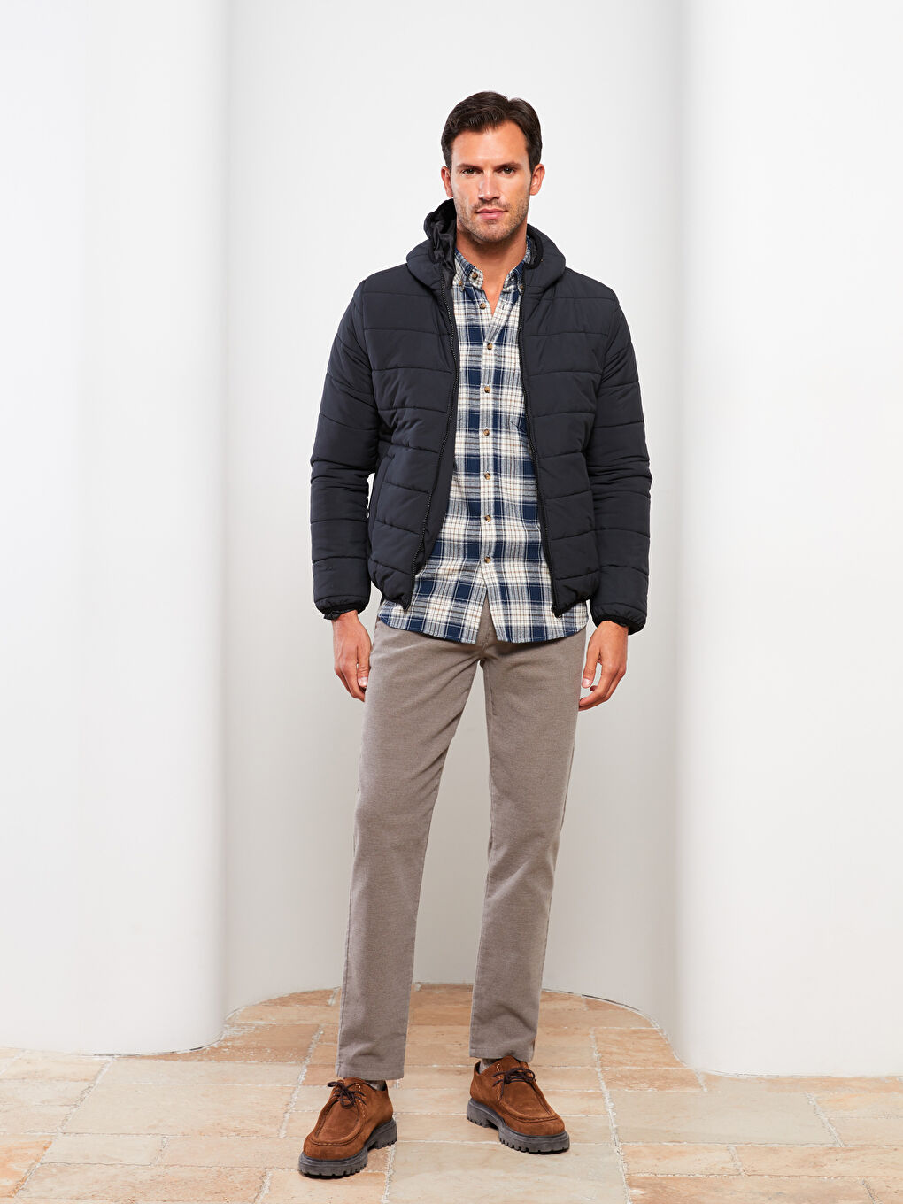 Yeşil Standart Kalıp Kapüşonlu Erkek Şişme Mont-1