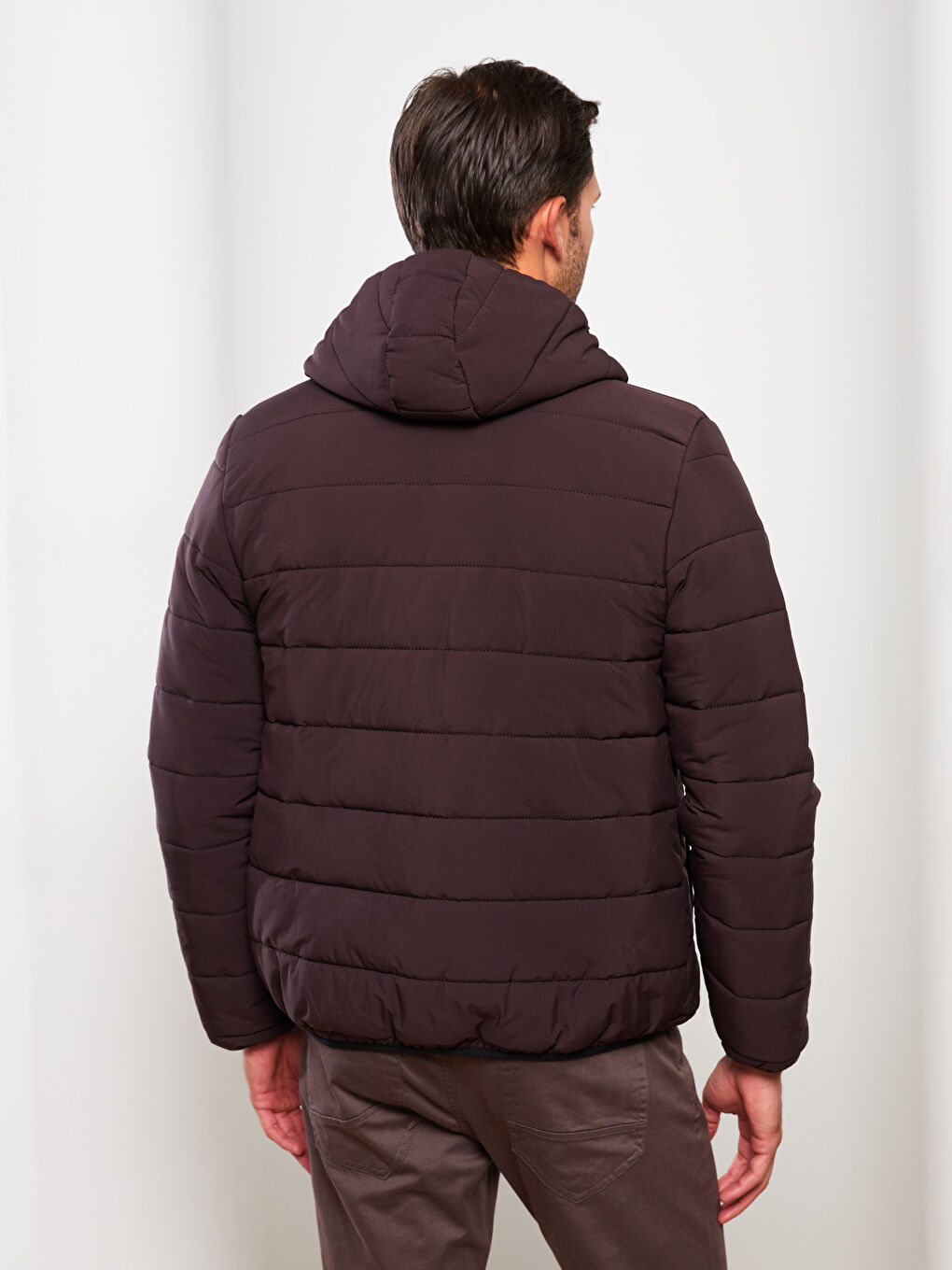 Mürdüm Standart Kalıp Kapüşonlu Erkek Şişme Mont-4