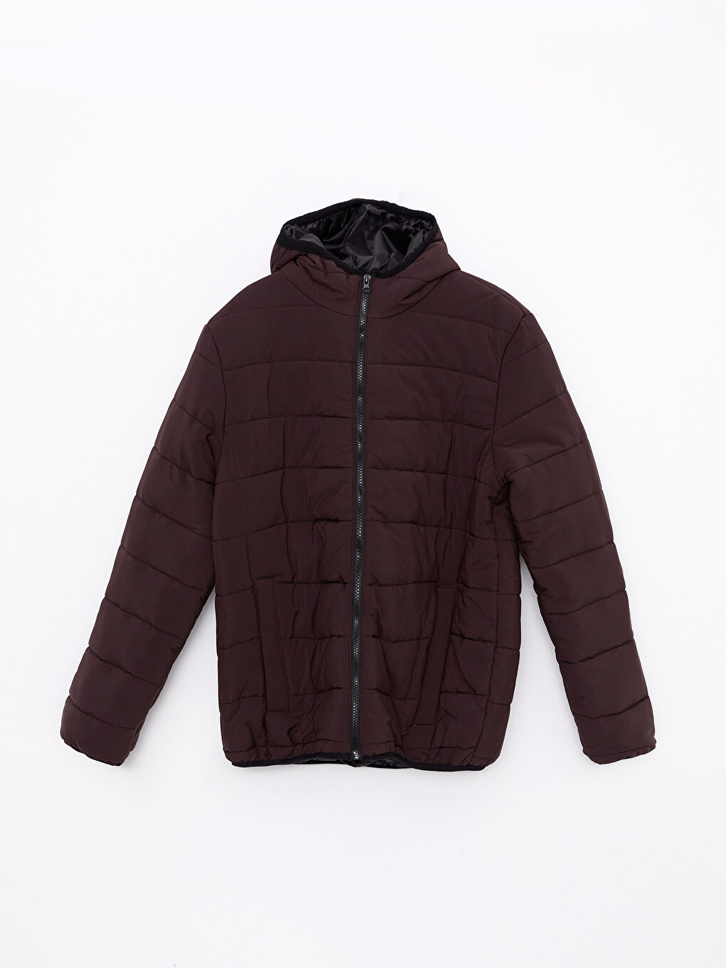 Mürdüm Standart Kalıp Kapüşonlu Erkek Şişme Mont-5