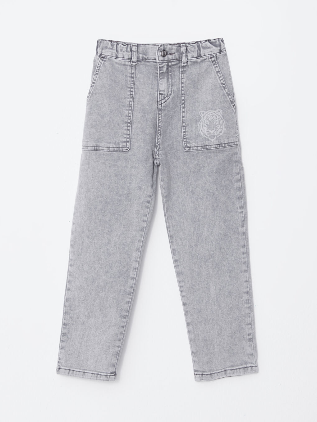 Gri Beli Lastikli Erkek Çocuk Jean Pantolon