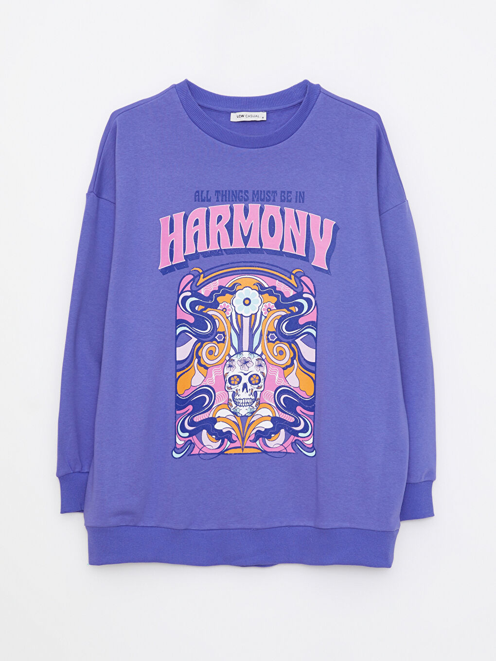 Mor Bisiklet Yaka Baskılı Uzun Kollu Kadın Sweatshirt-5