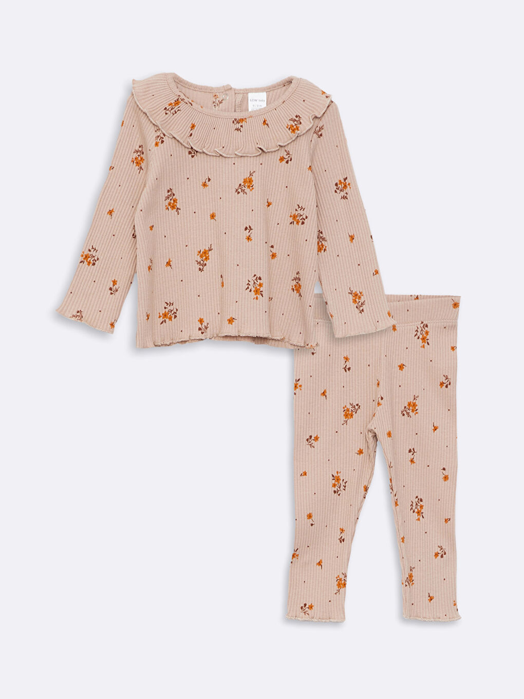 Crew Neck Long Sleeve Patterned Baby Girl Sweatshirt and Tights 2-Pack Set