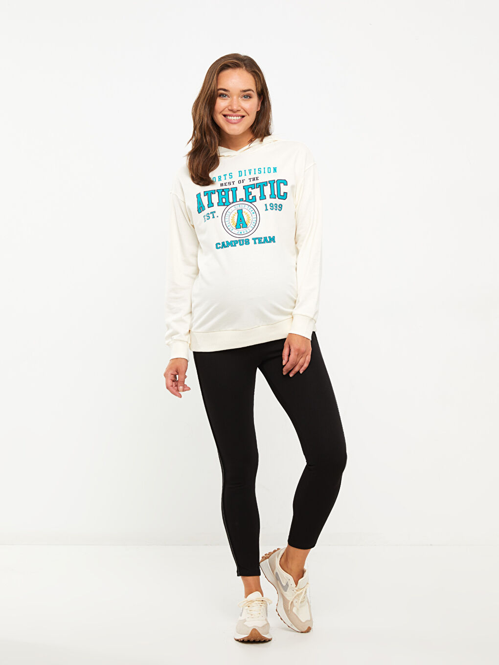 Siyah Karın Panelli Düz Hamile Tayt-1