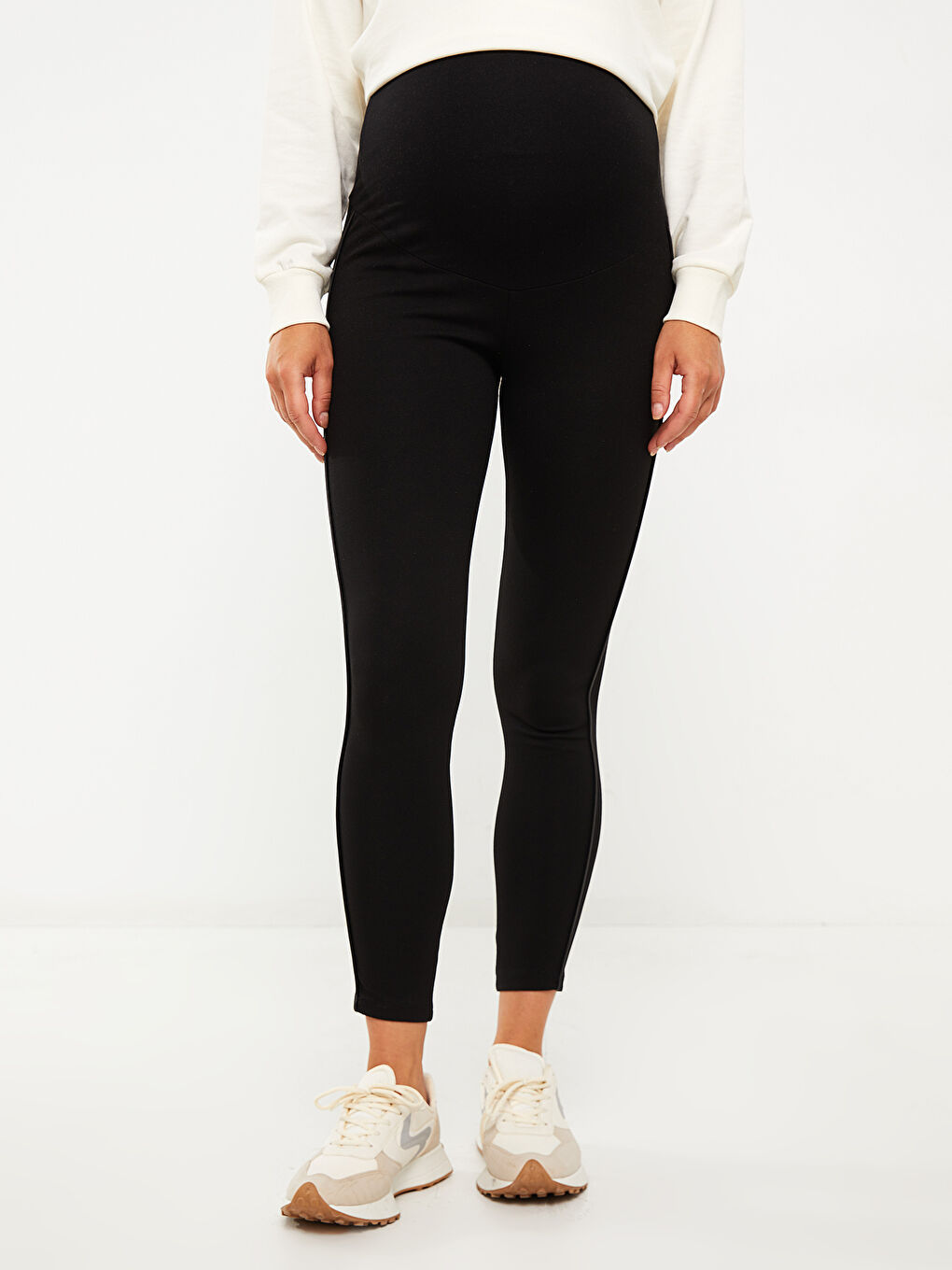 Siyah Karın Panelli Düz Hamile Tayt-2