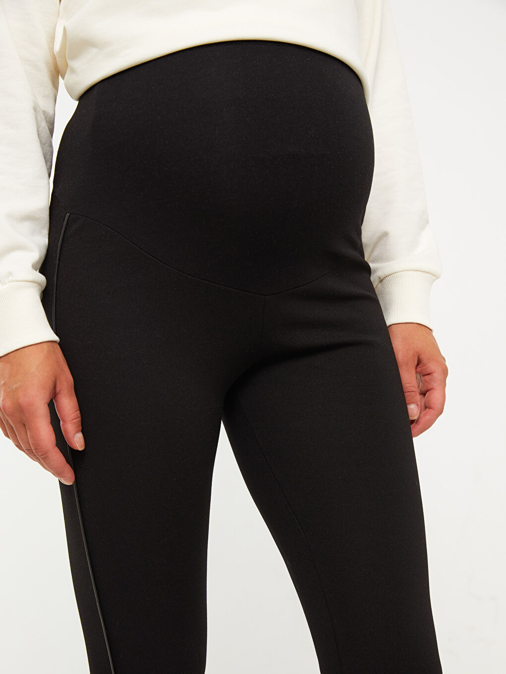 Siyah Karın Panelli Düz Hamile Tayt-4