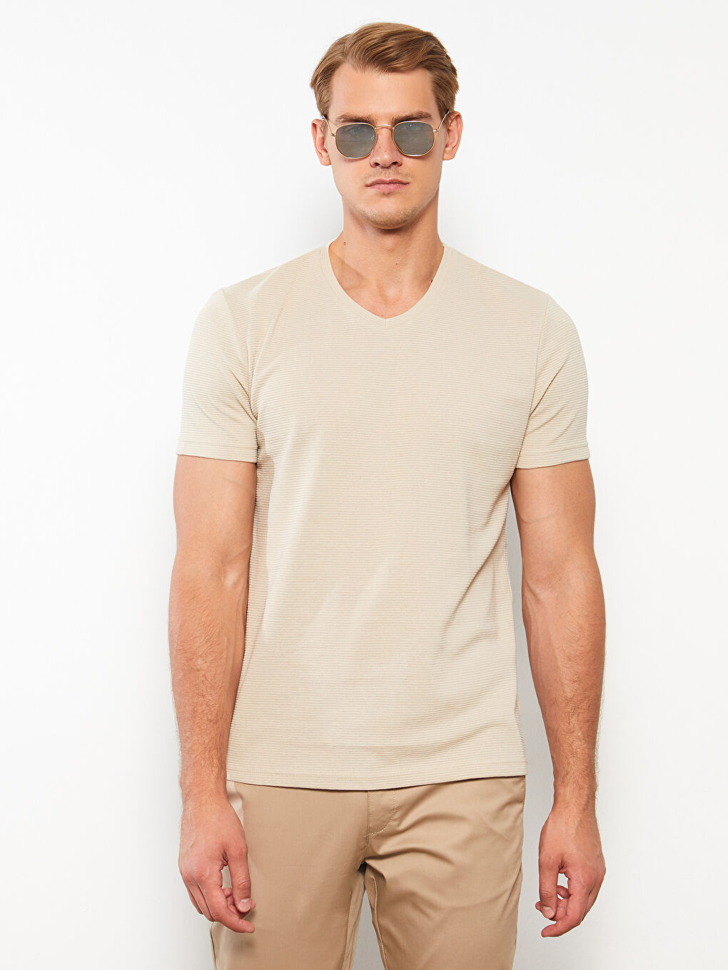 V Neck Short Sleeve Men's T-Shirt-1