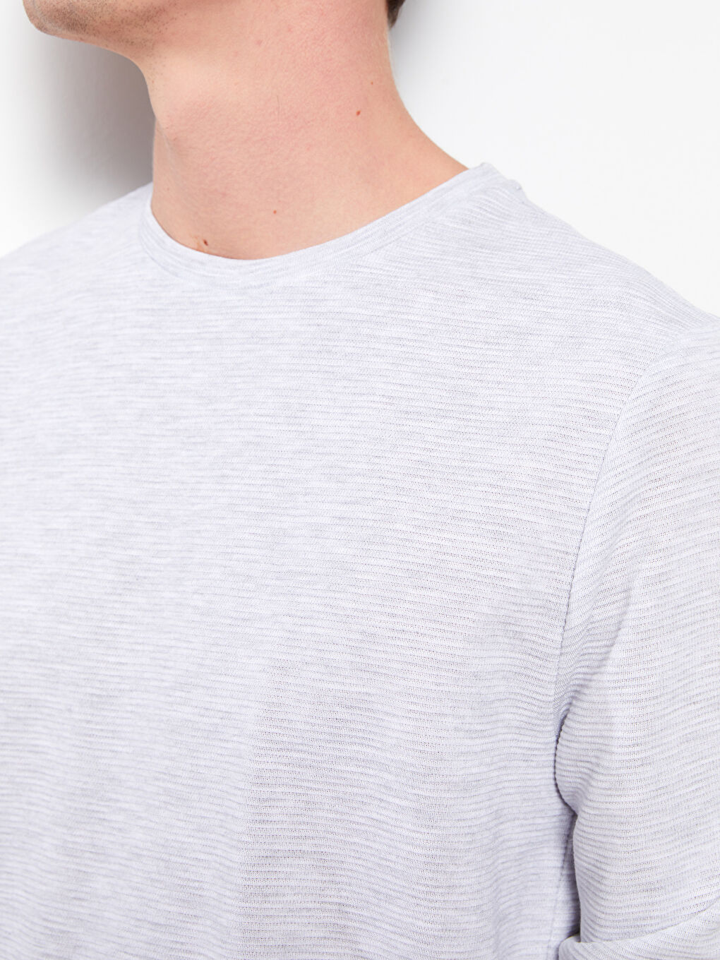 Bej Bisiklet Yaka Uzun Kollu Erkek Tişört-3