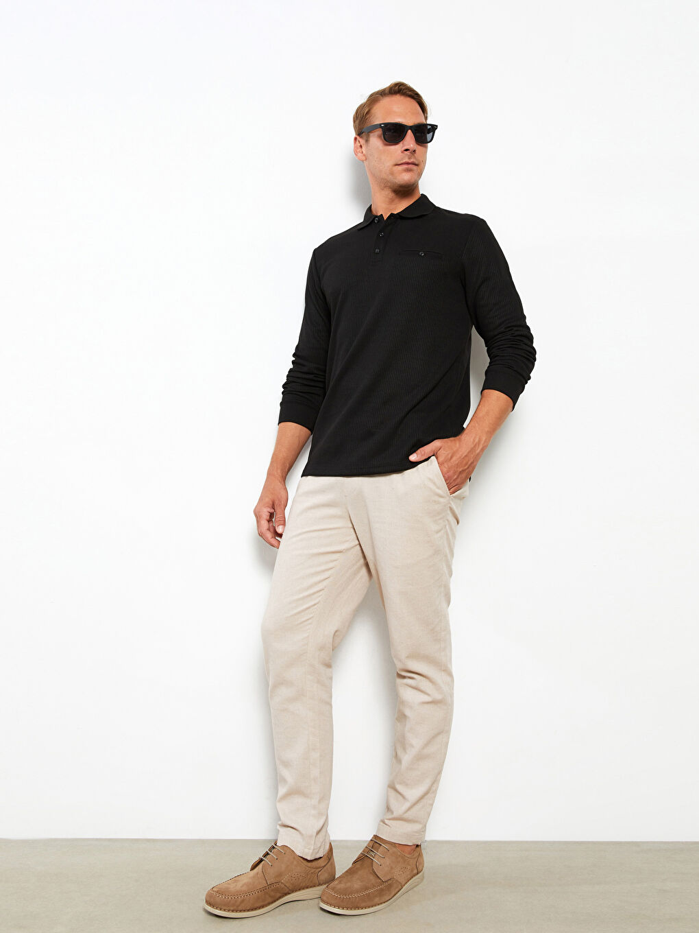 Мужская футболка-поло с длинным рукавом