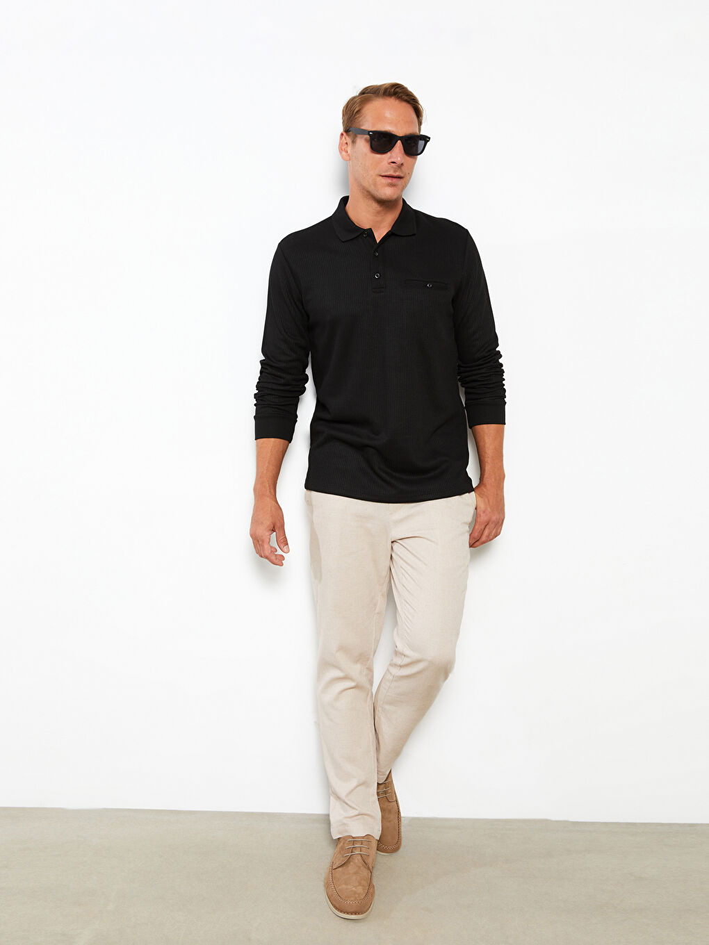 Мужская футболка-поло с длинным рукавом-1