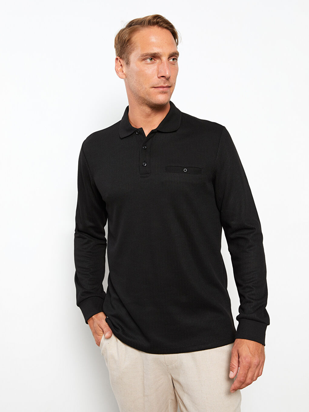 Мужская футболка-поло с длинным рукавом-2