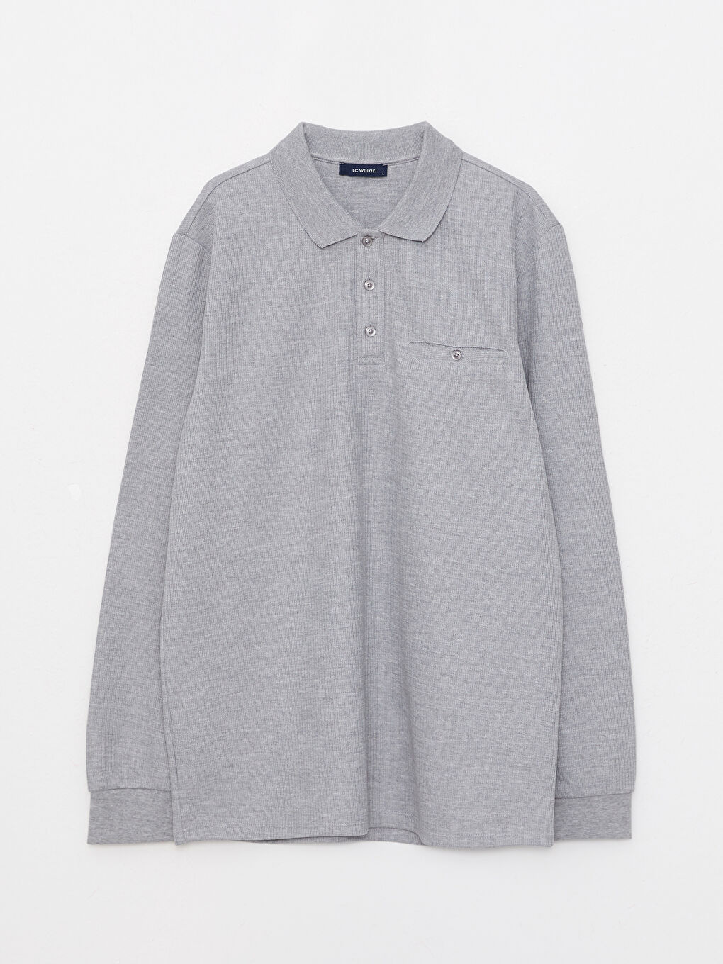 Gri Polo Yaka Uzun Kollu Erkek Tişört-5