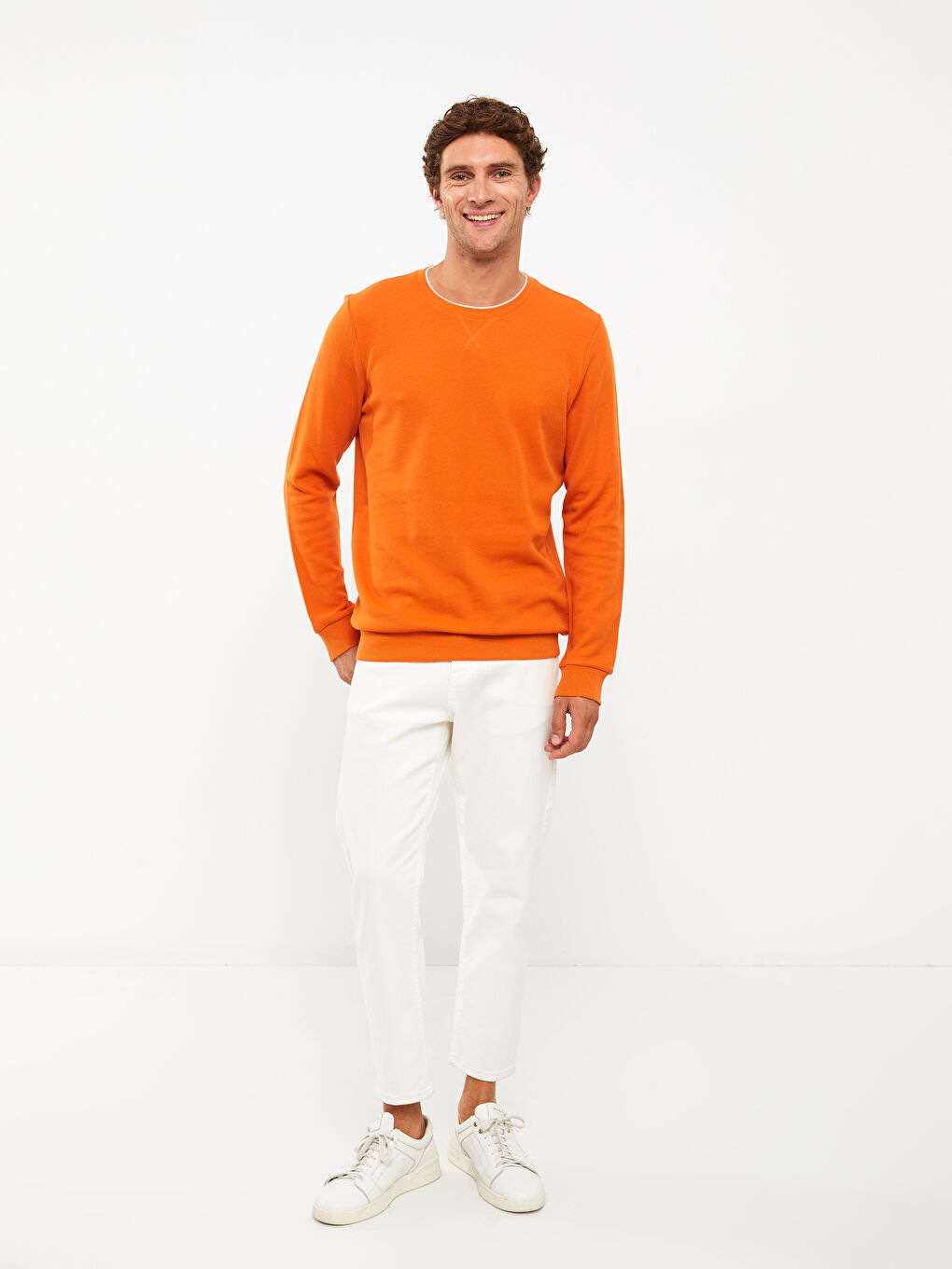 Turuncu Bisiklet Yaka Uzun Kollu Erkek Sweatshirt-2