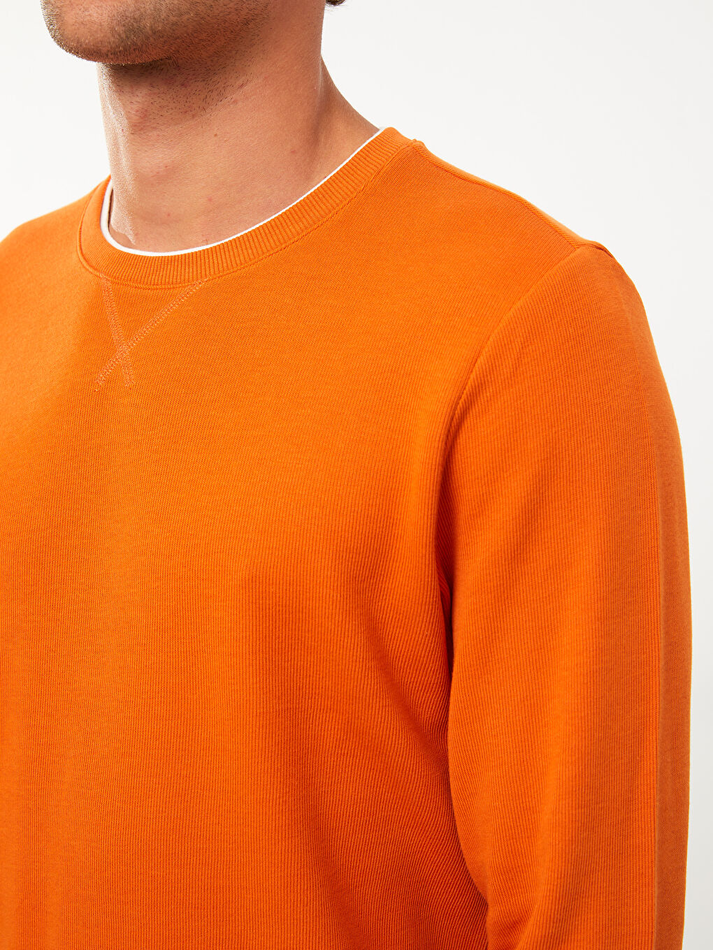 Turuncu Bisiklet Yaka Uzun Kollu Erkek Sweatshirt-3