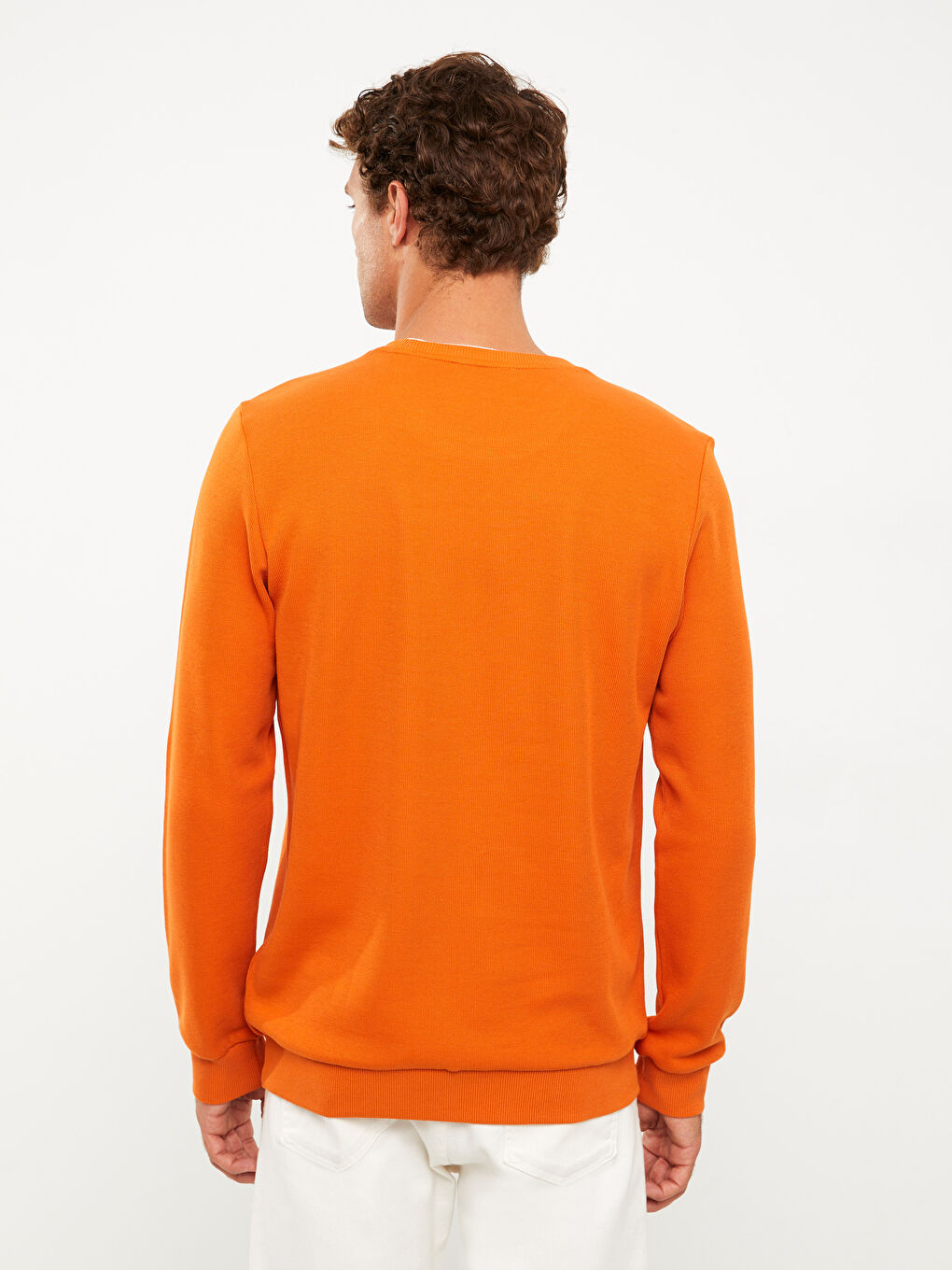 Turuncu Bisiklet Yaka Uzun Kollu Erkek Sweatshirt-4