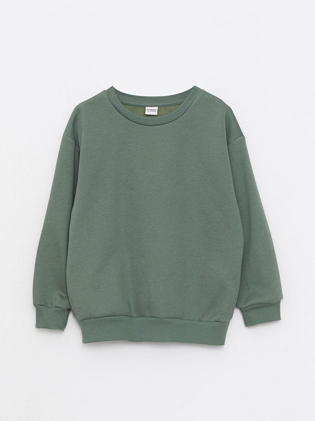 LCW Kids Mat Yeşil Bisiklet Yaka Basic Uzun Kollu Kız Çocuk Sweatshirt