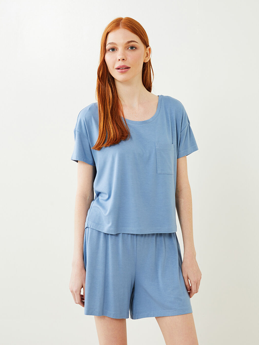 Petite Crew Neck Plain Short Sleeve Women's Pyjama Set