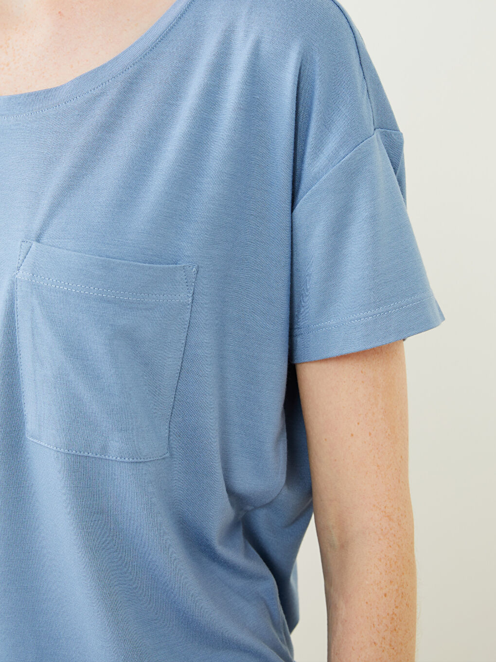 Petite Crew Neck Plain Short Sleeve Women's Pyjama Set-3