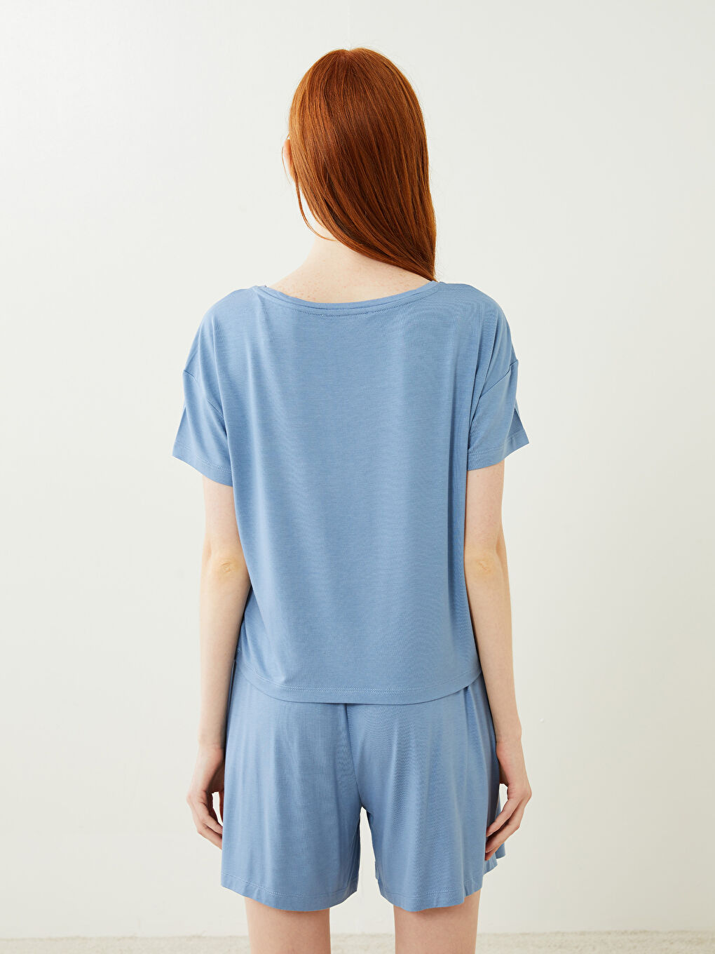 Petite Crew Neck Plain Short Sleeve Women's Pyjama Set-4