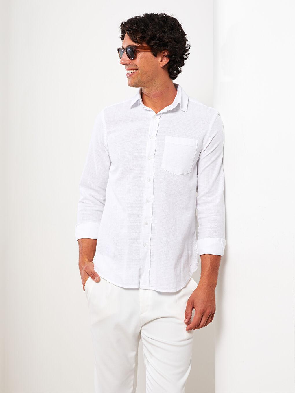 Beyaz Regular Fit Uzun Kollu Erkek Poplin Gömlek-1