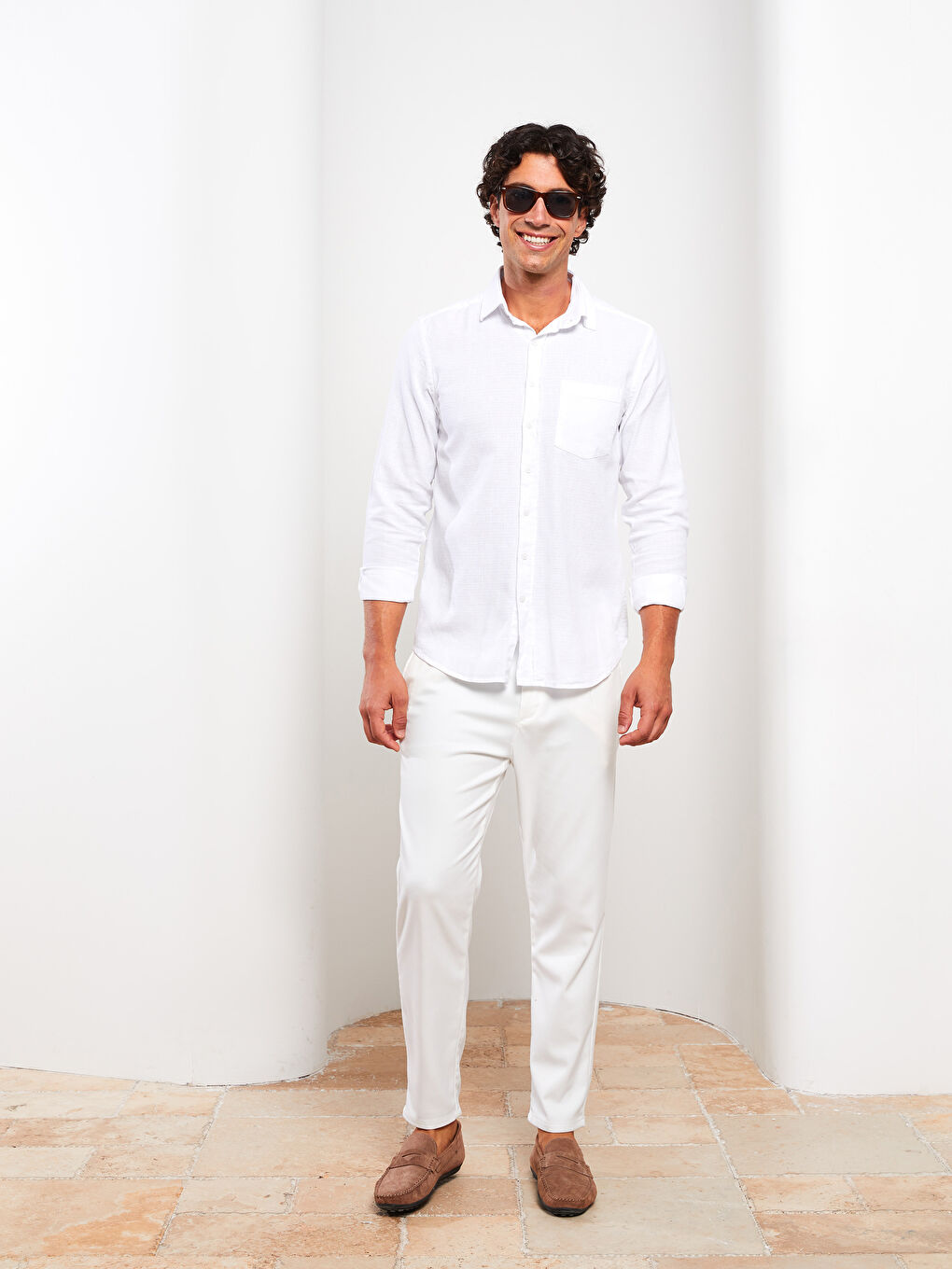 Beyaz Regular Fit Uzun Kollu Erkek Poplin Gömlek-2