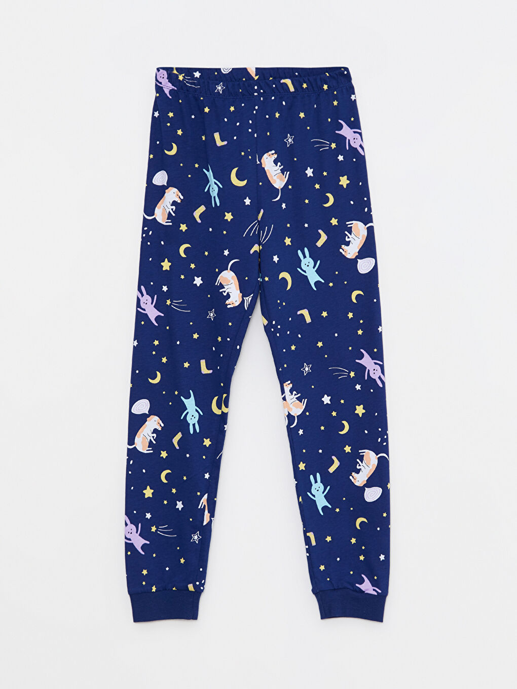 Lacivert Bisiklet Yaka Baskılı Kısa Kollu Kız Çocuk Pijama Takımı-3