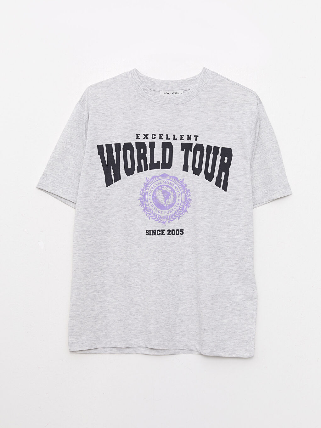 Gri Bisiklet Yaka Baskılı Kısa Kollu Kadın Tişört-6