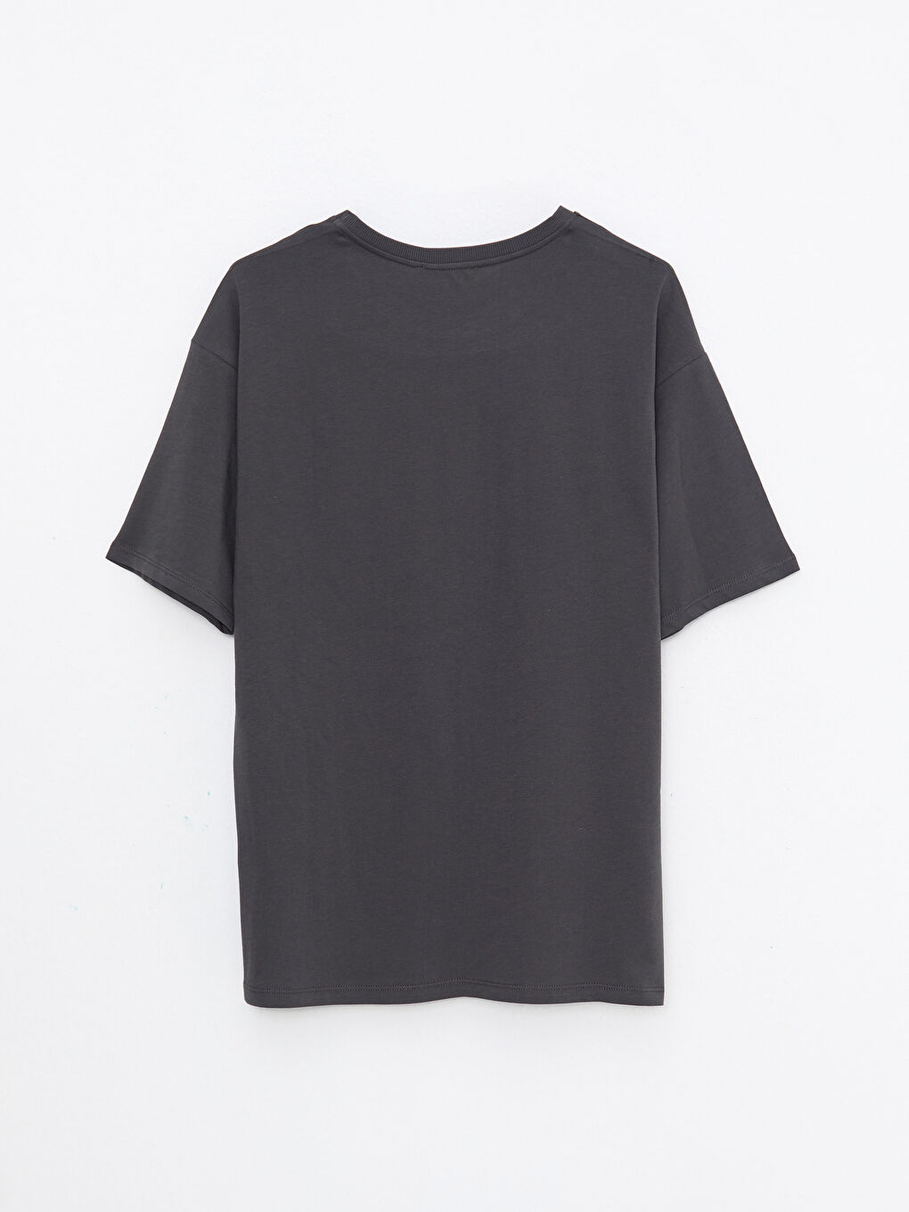 Antrasit Bisiklet Yaka Baskılı Kısa Kollu Pamuklu Kadın Tişört-6