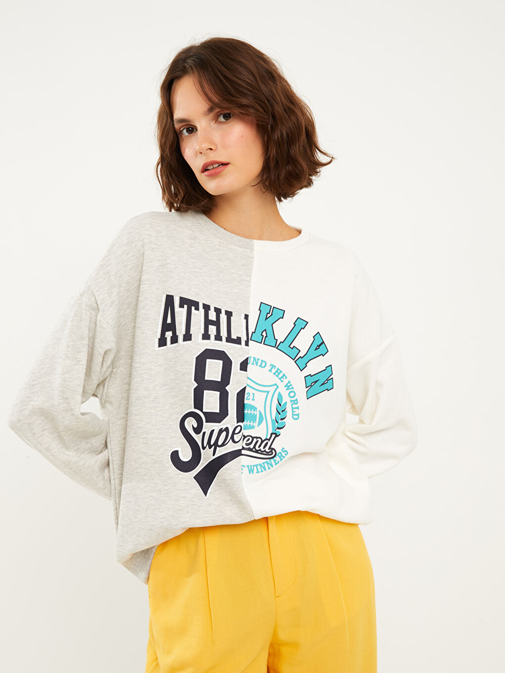 Sweat-Shirt Pour Femmes À Manches Longues Et Col Rond Avec Bloc De Couleurs-2