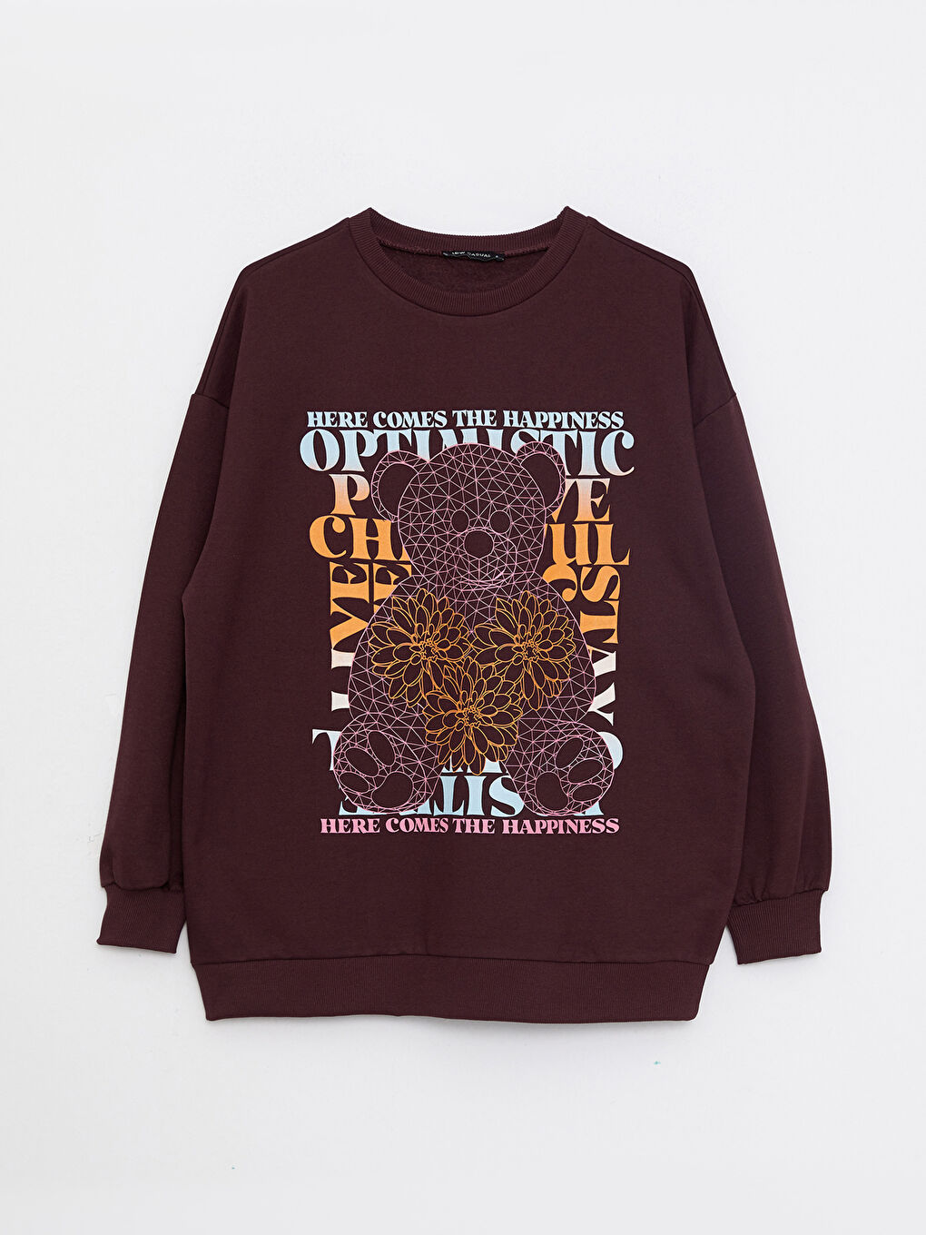 Mürdüm Bisiklet Yaka Baskılı Uzun Kollu Kadın Sweatshirt-5