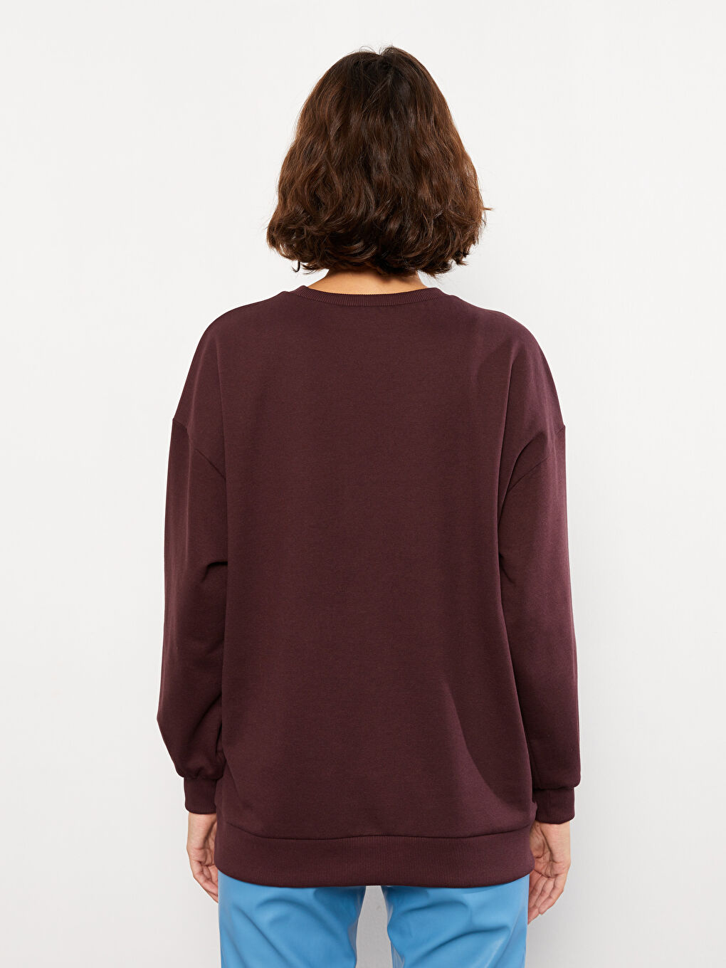 Mürdüm Bisiklet Yaka Baskılı Uzun Kollu Kadın Sweatshirt-4