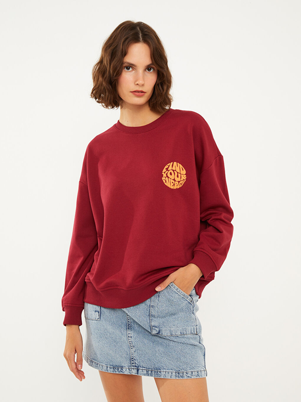LCW Vision Crew Neck Printed Long Sleeve Women's Sweatshirt -W26983Z8-HHF