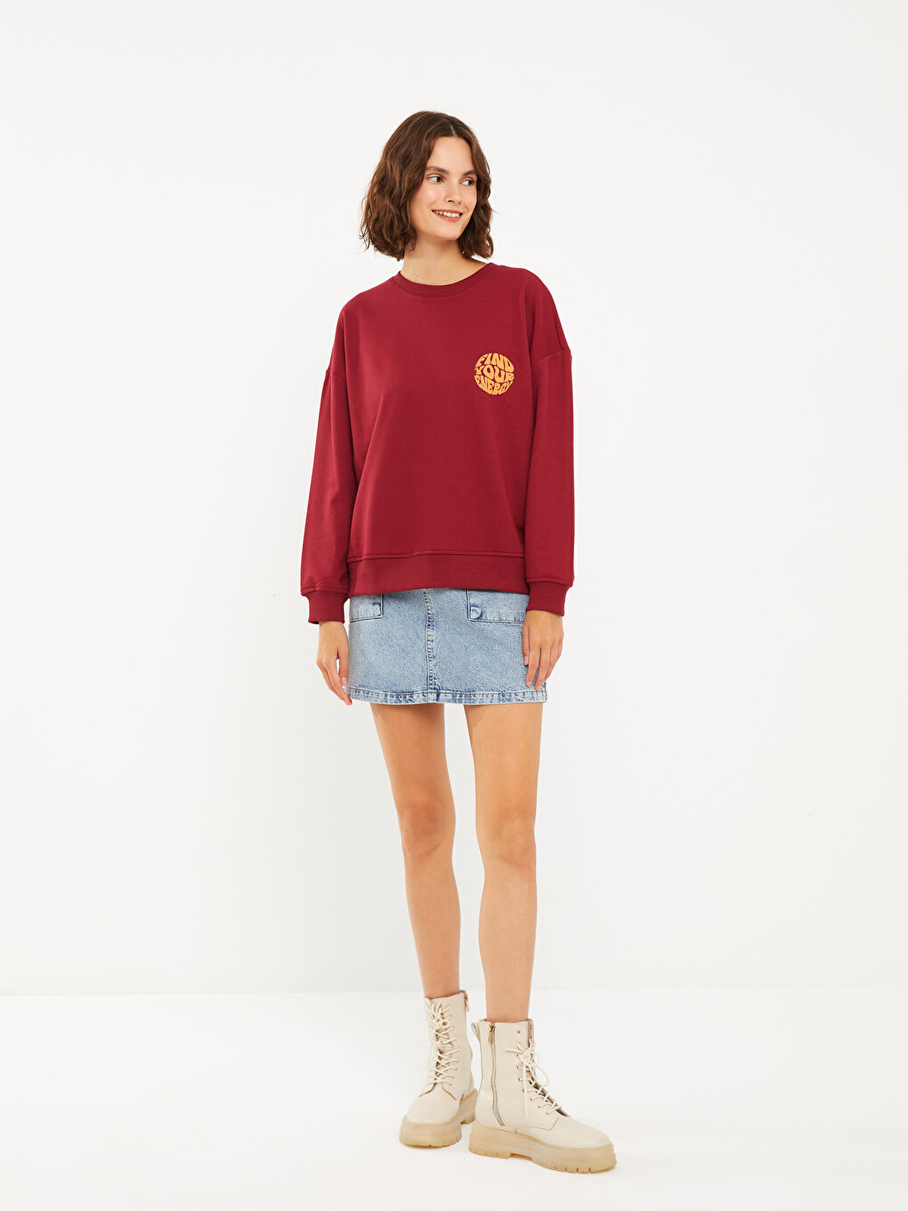 LCW Vision Crew Neck Printed Long Sleeve Women's Sweatshirt -W26983Z8-HHF