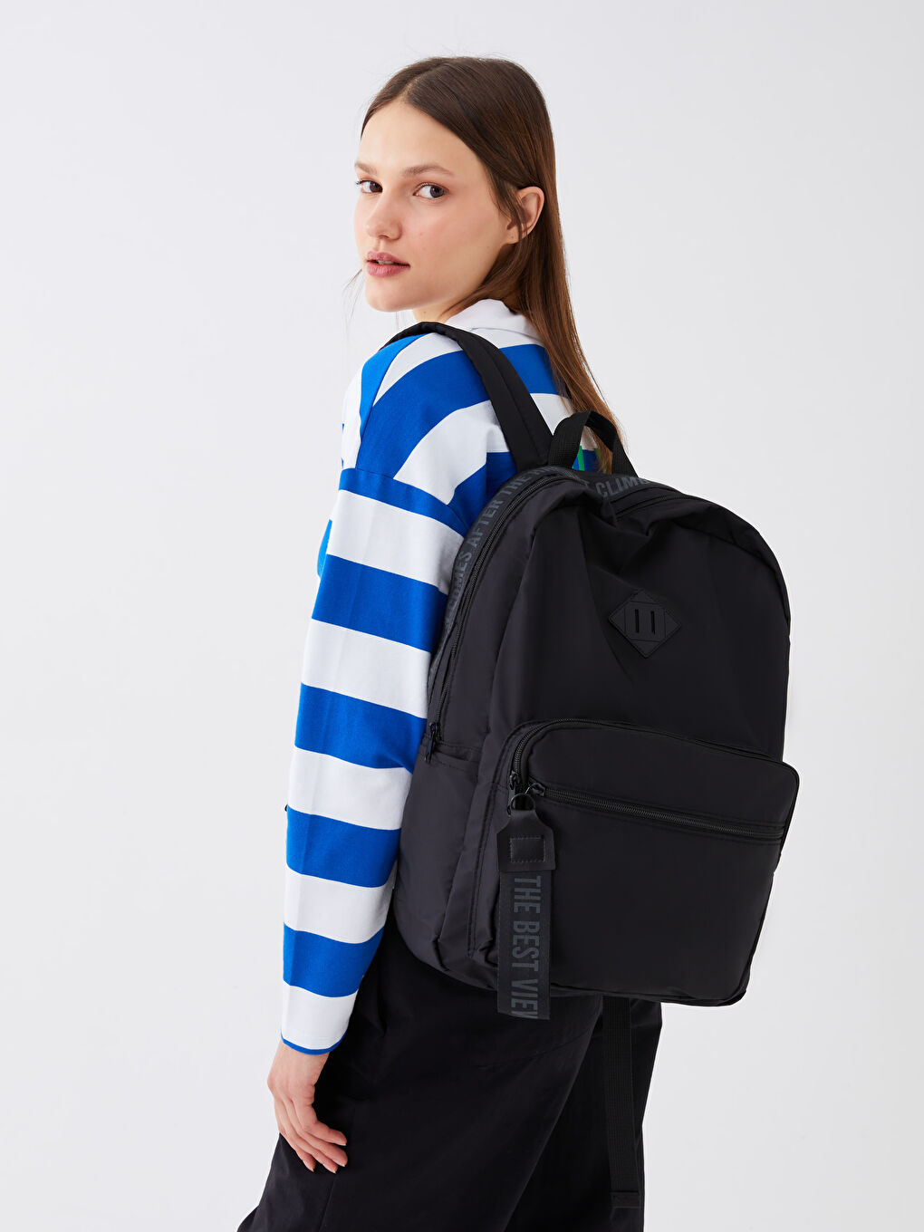 Siyah Paraşüt Kumaş Kadın Sırt Çantası