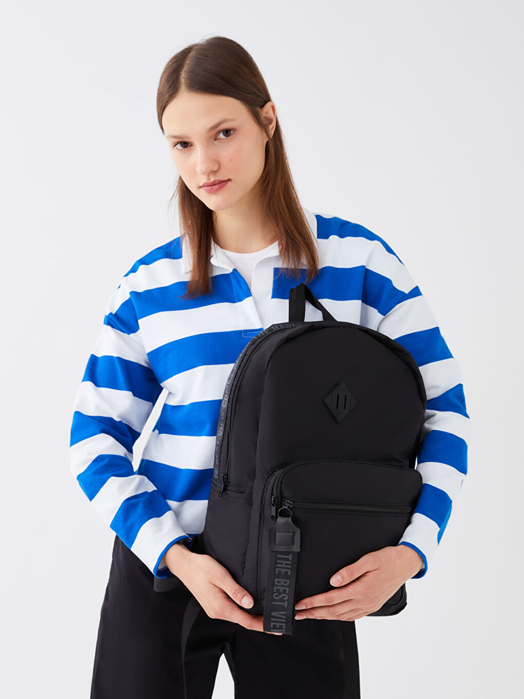 Siyah Paraşüt Kumaş Kadın Sırt Çantası-1