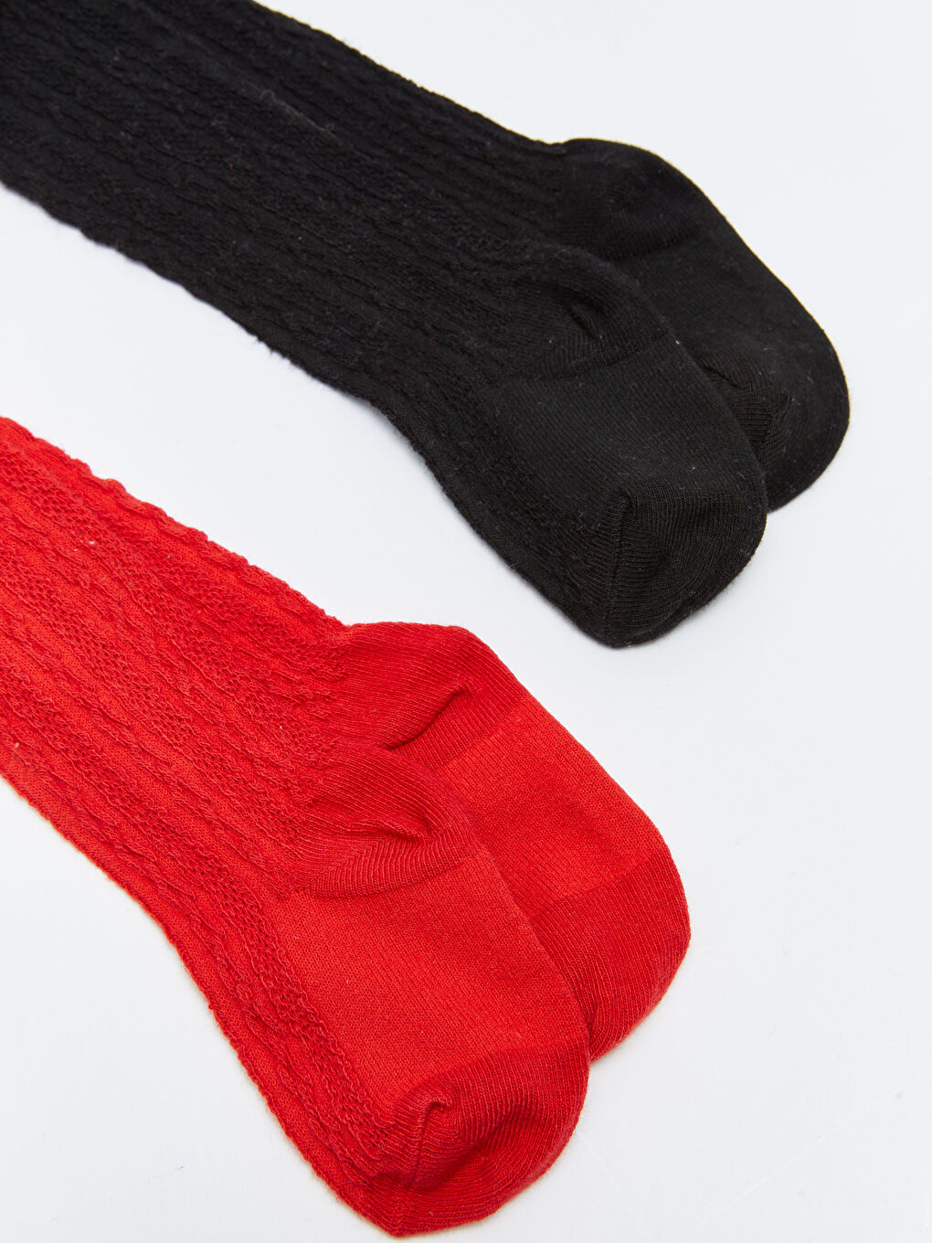 Kırmızı Kendinden Desenli Kız Bebek Külotlu Çorap 2'li-1