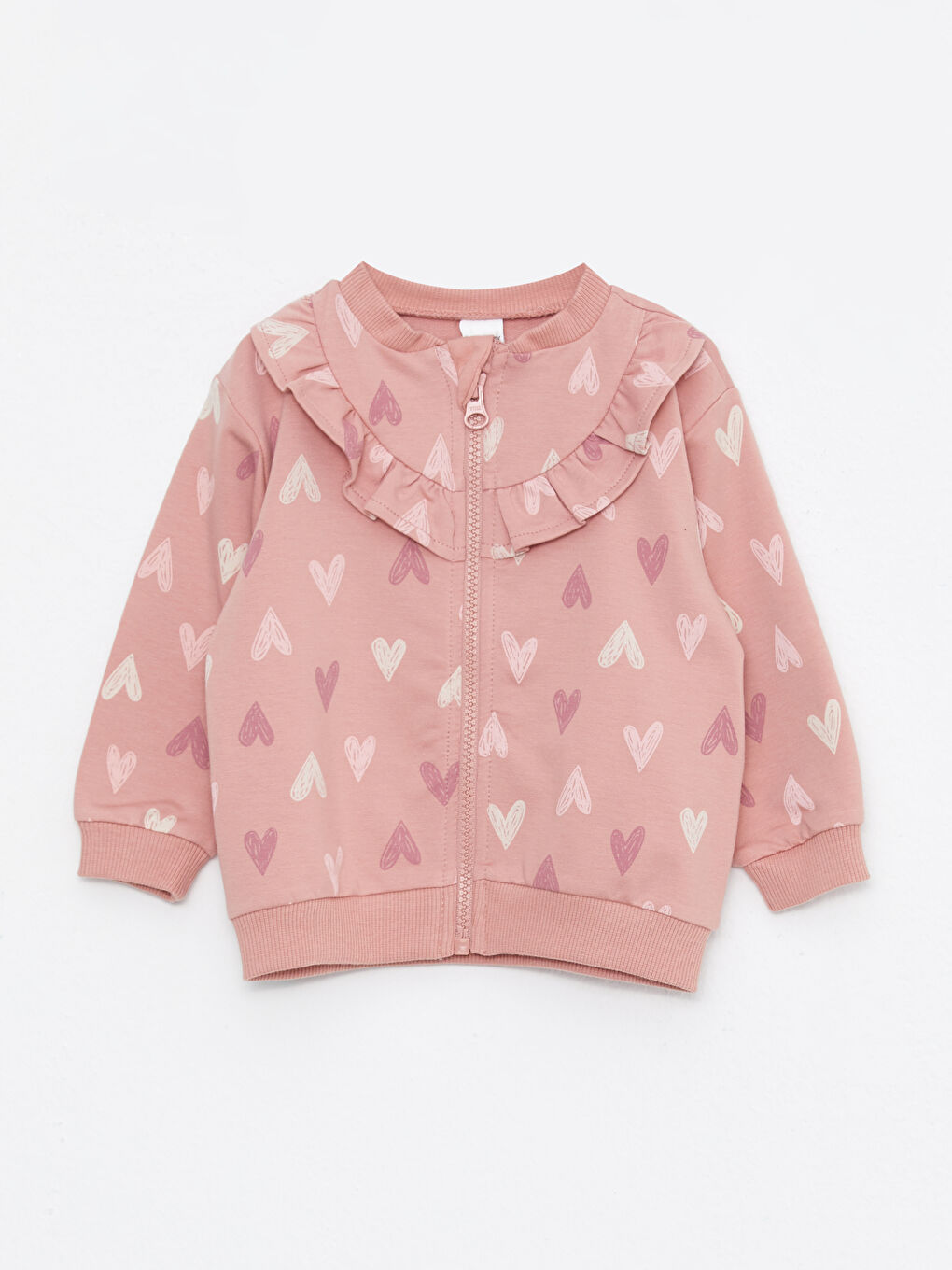 Pembe Bisiklet Yaka Uzun Kollu Baskılı Kız Bebek Eşofman Takımı-1