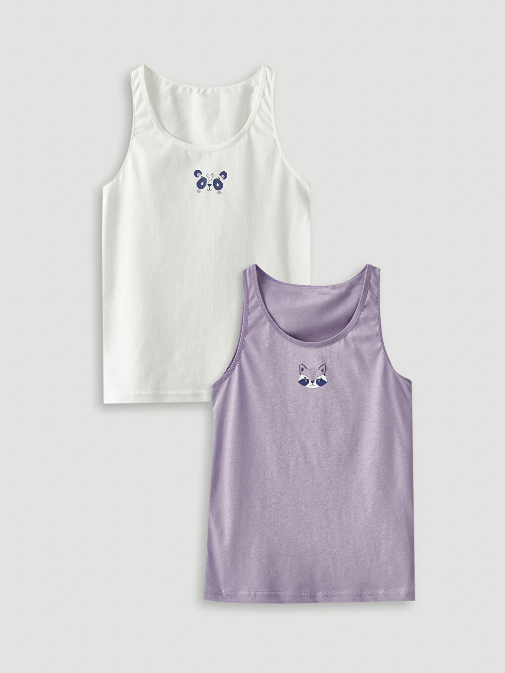 LCW Kids Crew Neck Printed Cotton Girl Singlet 2-Pack -W27042Z4-GHN