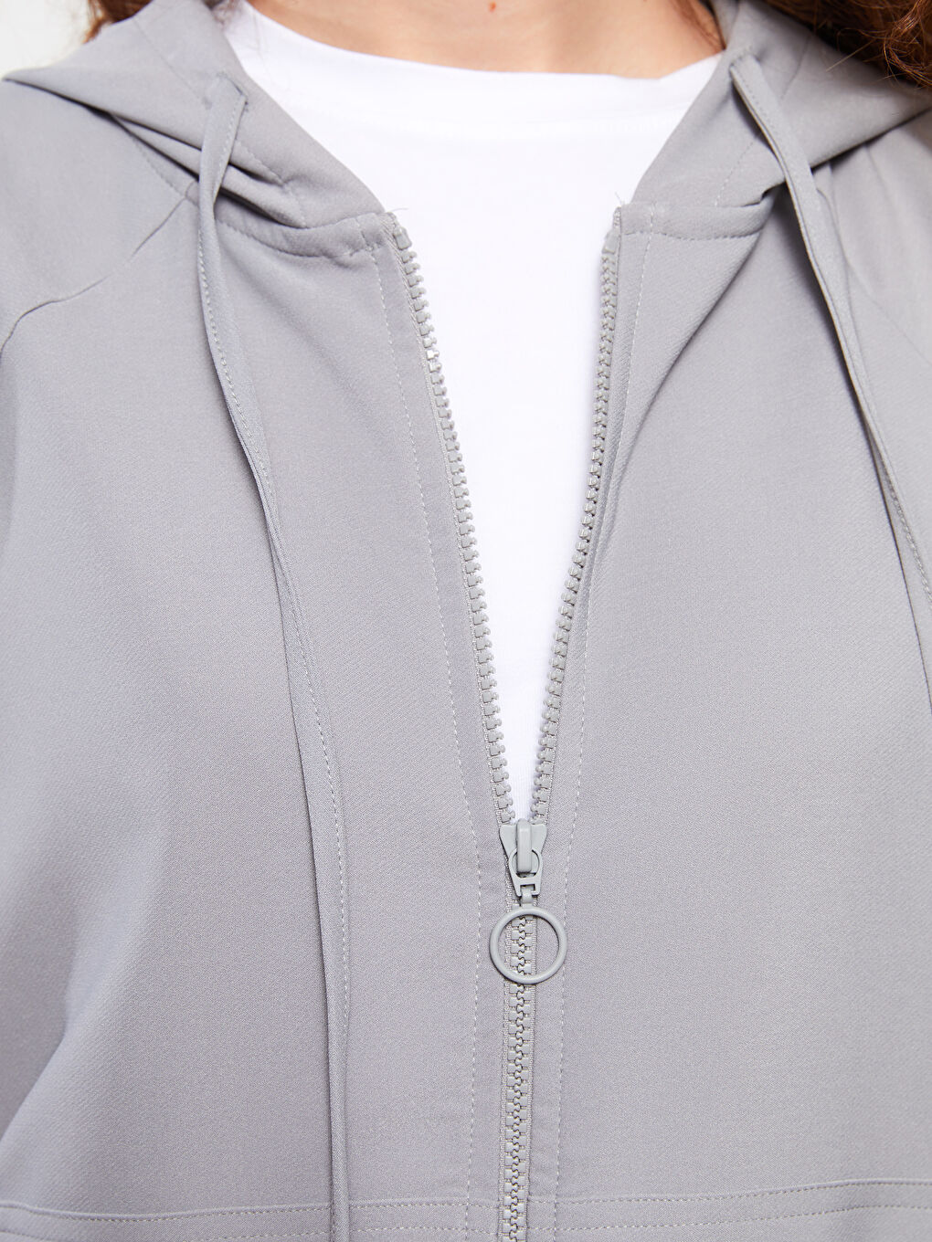 Gri Kapüşonlu Düz Uzun Kollu Oversize Kadın Tunik-4