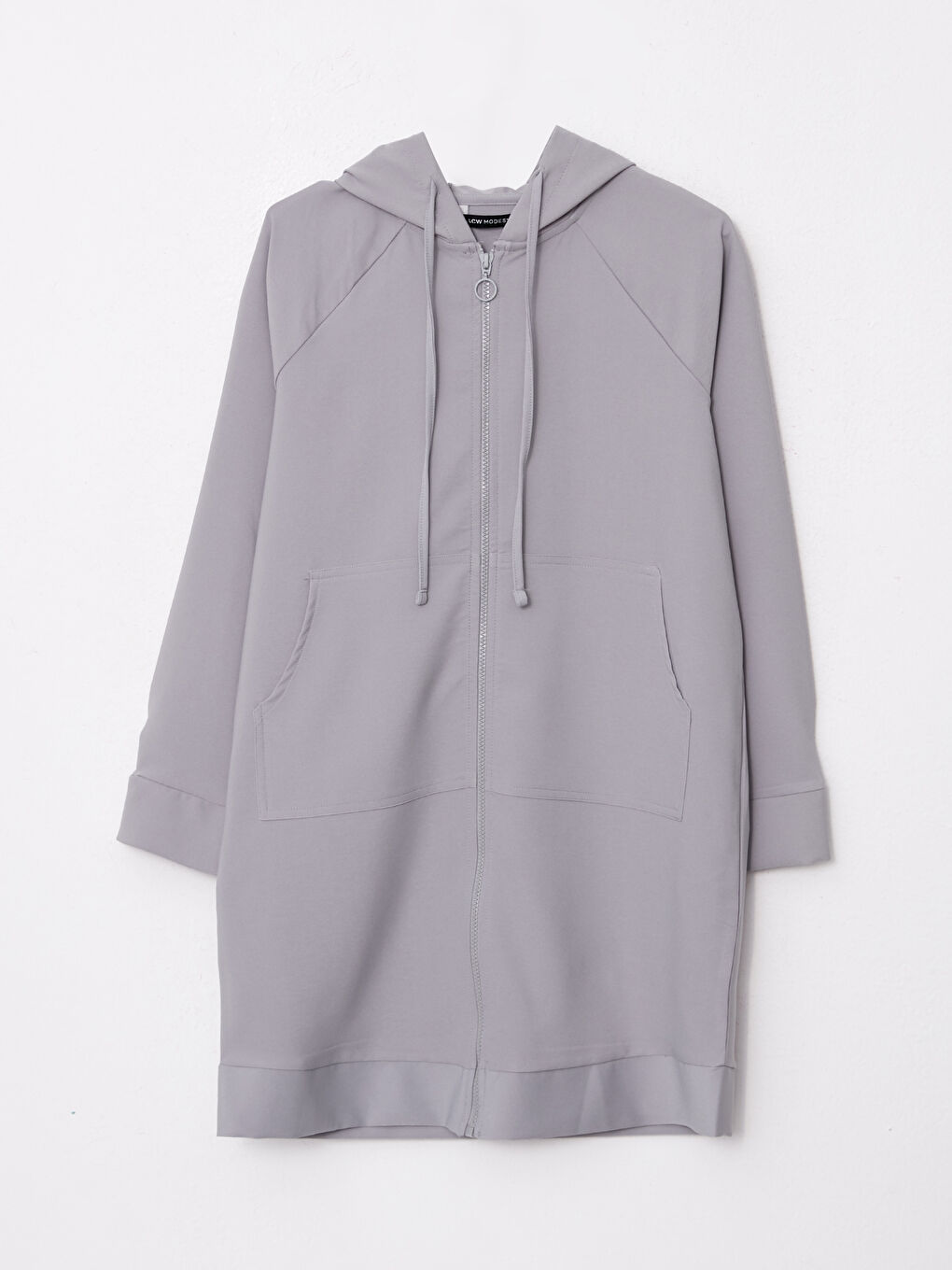 Gri Kapüşonlu Düz Uzun Kollu Oversize Kadın Tunik-6