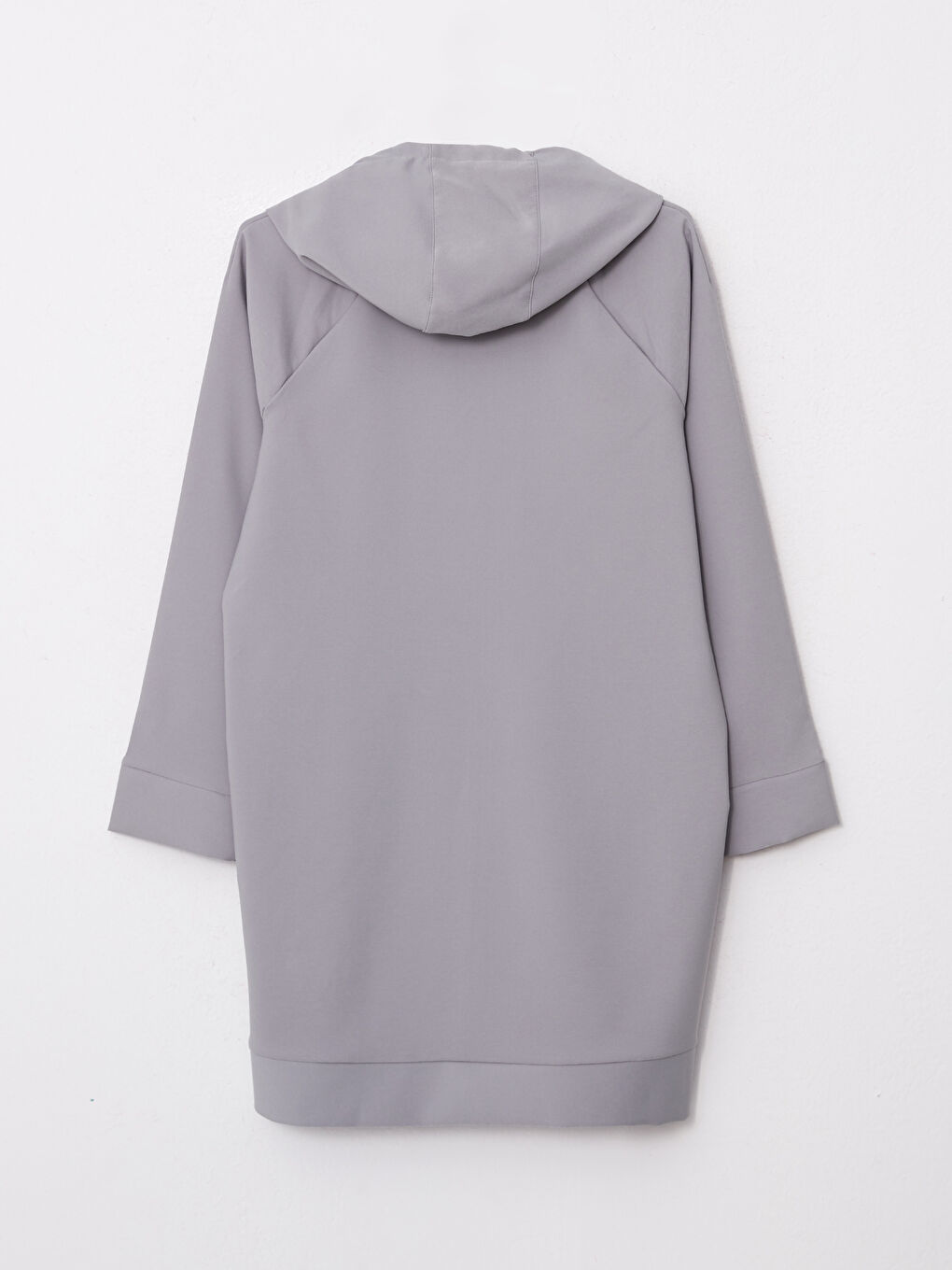 Gri Kapüşonlu Düz Uzun Kollu Oversize Kadın Tunik-7