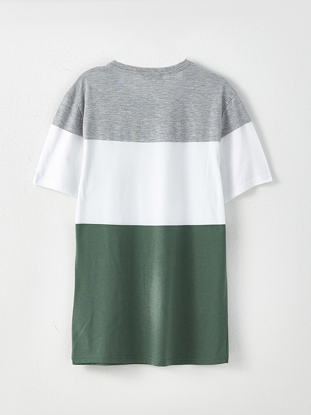 Yeşil Bisiklet Yaka Kısa Kollu Renk Bloklu Penye Erkek Tişört-6