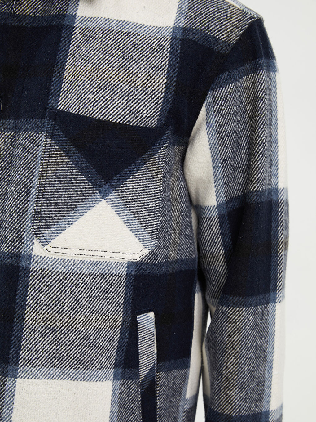 Lacivert Standart Kalıp Ceket Yaka Ekose Erkek Mont-3