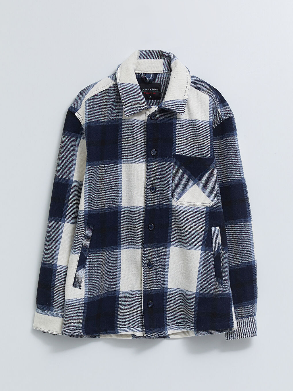 Lacivert Standart Kalıp Ceket Yaka Ekose Erkek Mont-5