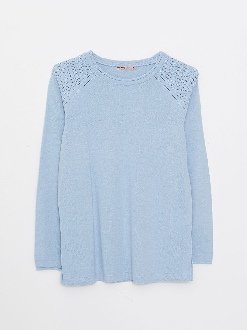 Mavi Bisiklet Yaka Kendinden Desenli Uzun Kollu Kadın Triko Kazak-5