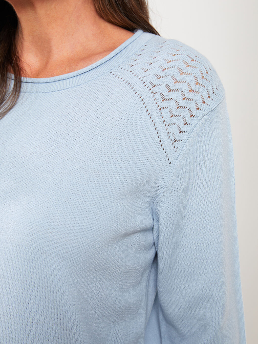 Mavi Bisiklet Yaka Kendinden Desenli Uzun Kollu Kadın Triko Kazak-3
