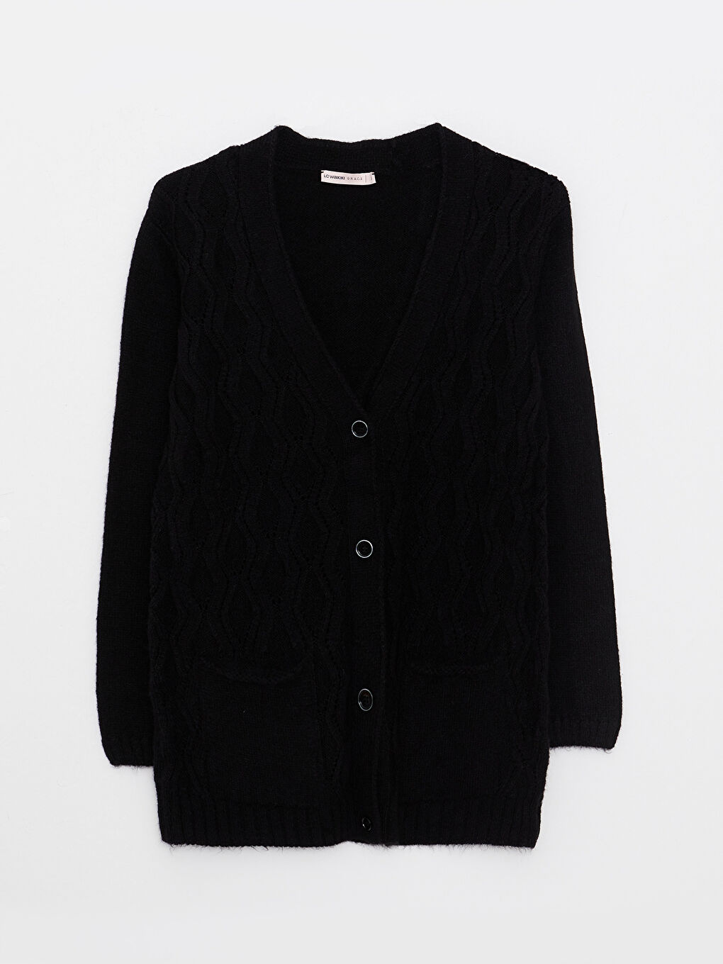 V-Neck Self Patterned Long Sleeve Women's Knitwear Cardigan-5