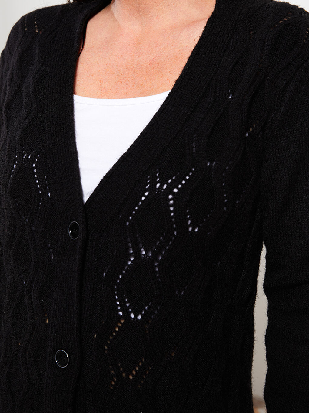 V-Neck Self Patterned Long Sleeve Women's Knitwear Cardigan-3