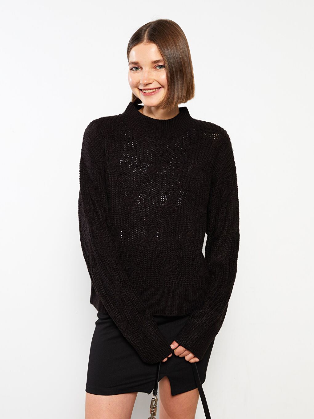 LCW Vision Funnel Neck Patterned Women's Knit Sweater -W27102Z8-CVL