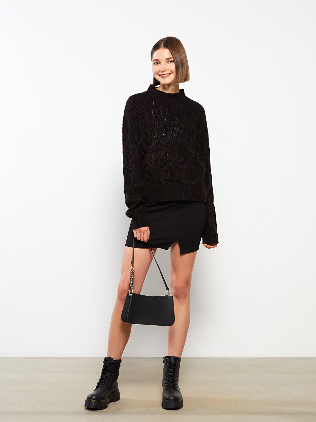 LCW Vision Funnel Neck Patterned Women's Knit Sweater -W27102Z8-CVL