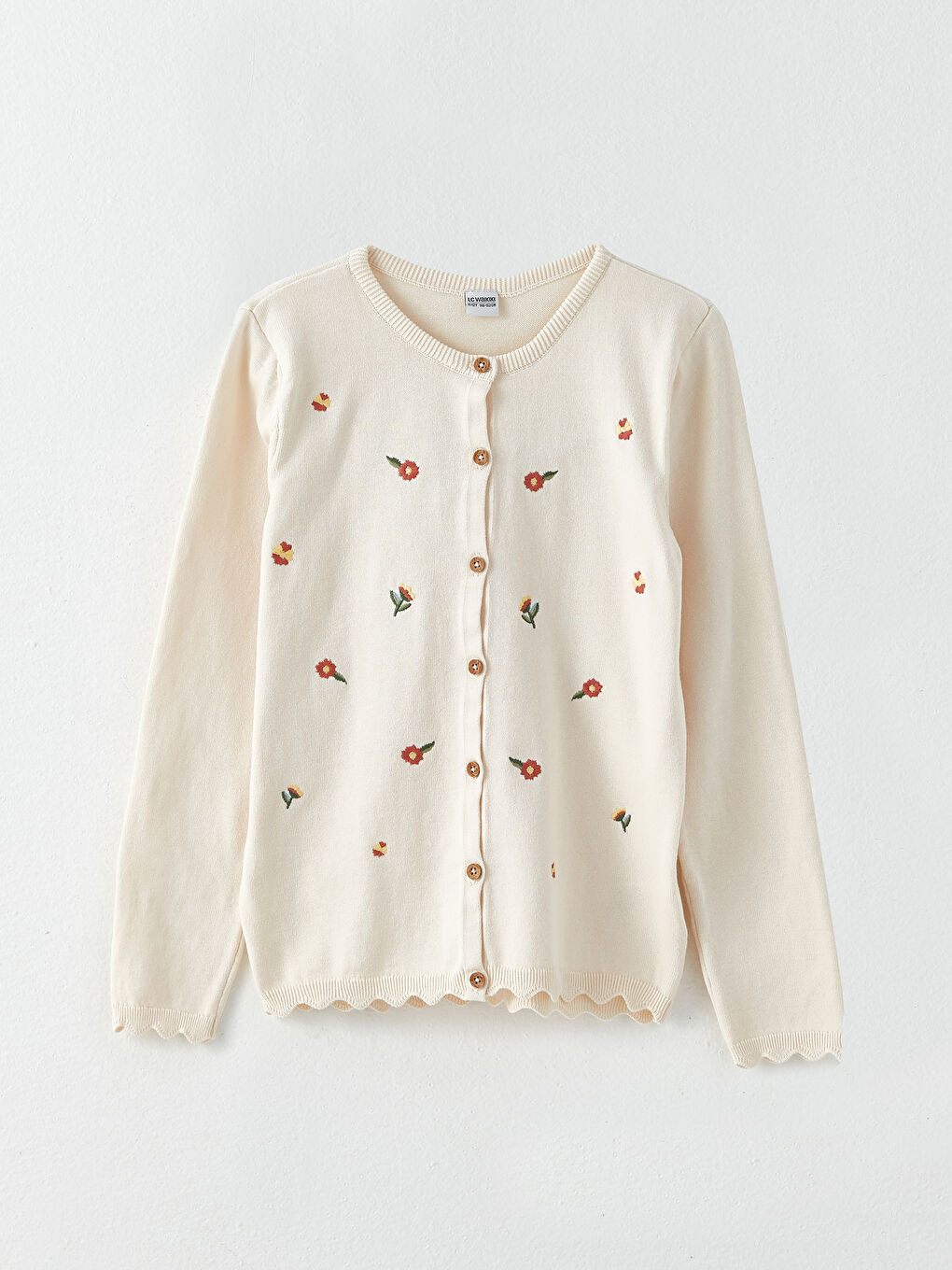 Crew Neck Embroidered Long Sleeve Girls' Knitwear Cardigan